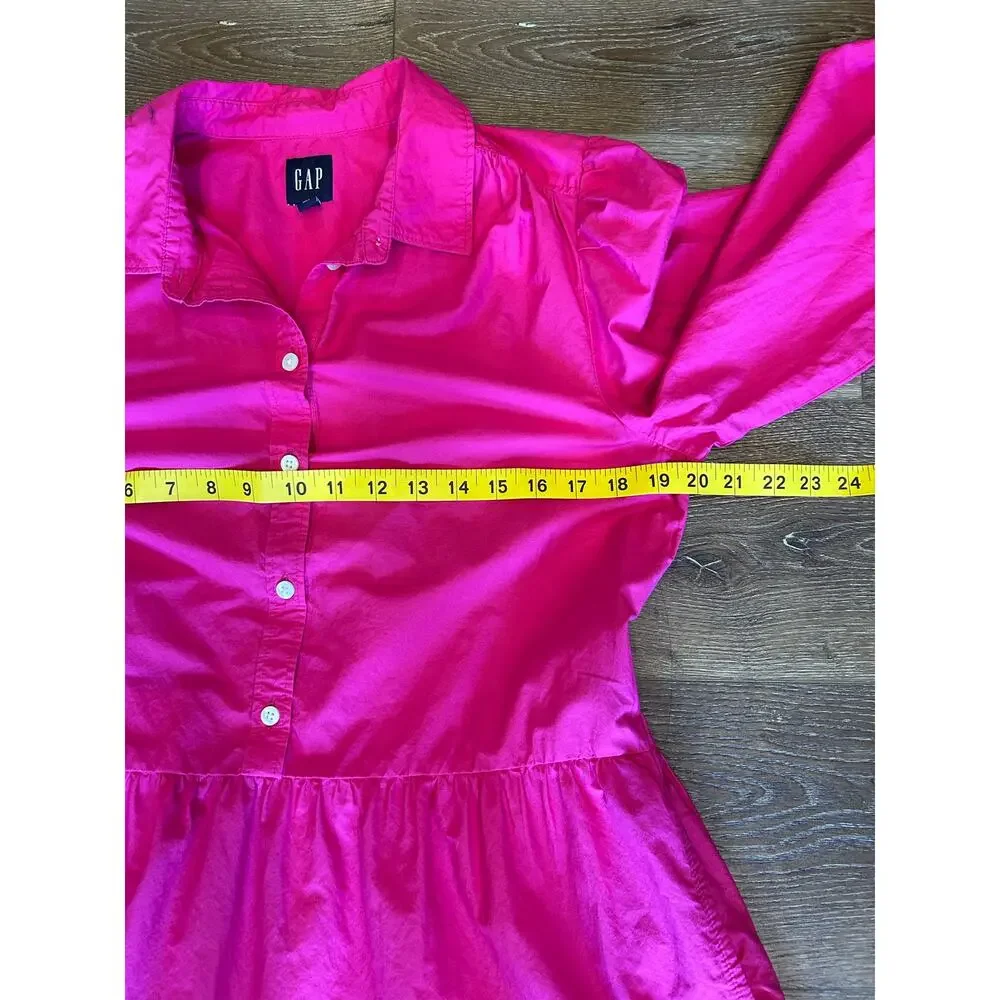 GAP Women’s M Hot Pink Eyelet Hem Tunic Dress 3/4 Sleeve Button Front Cotton - Picture 5 of 7
